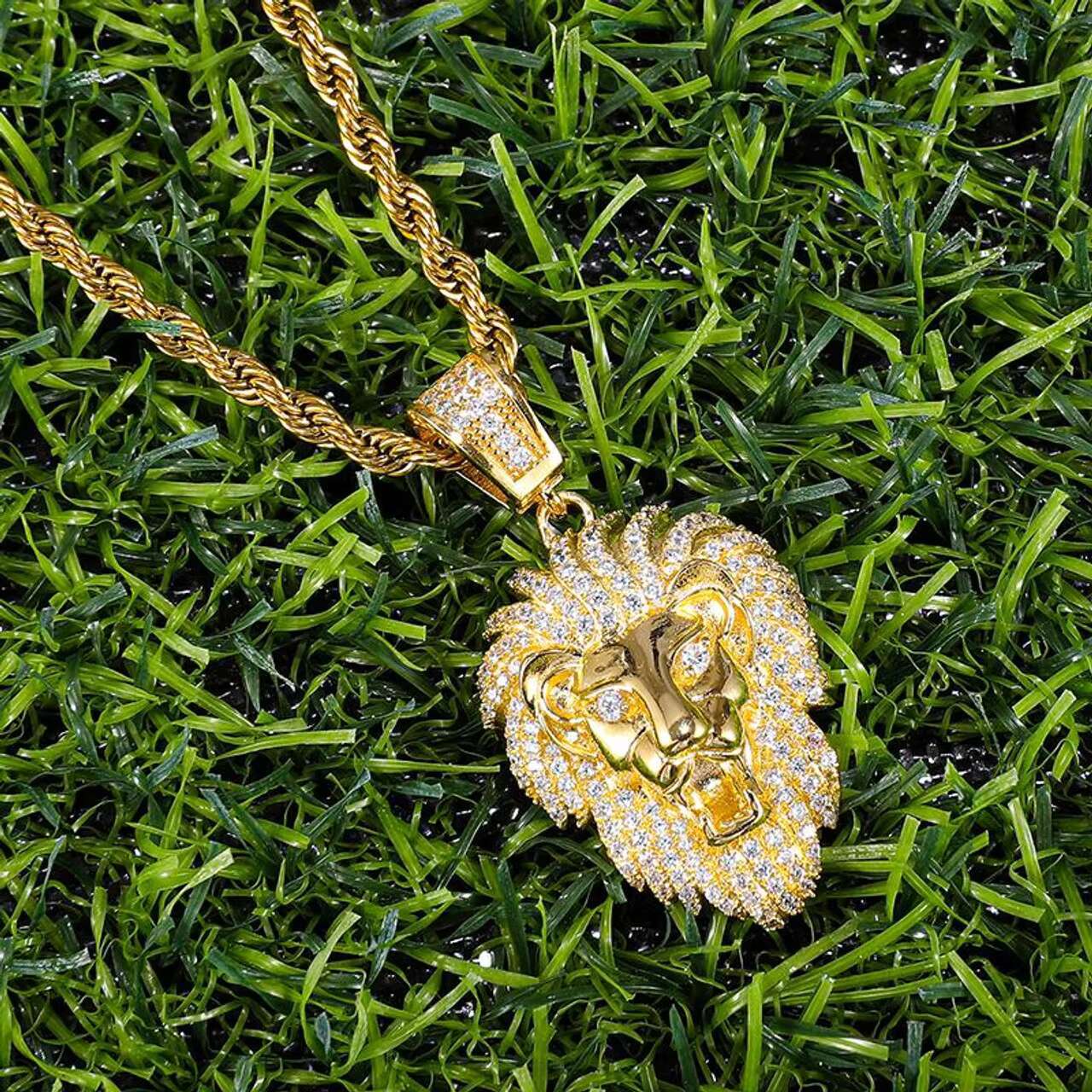 Exclusive 14k Gold 925 Silver Lion Head Moissanite Pendant Necklace Luxury Custom Animal Charms for Men