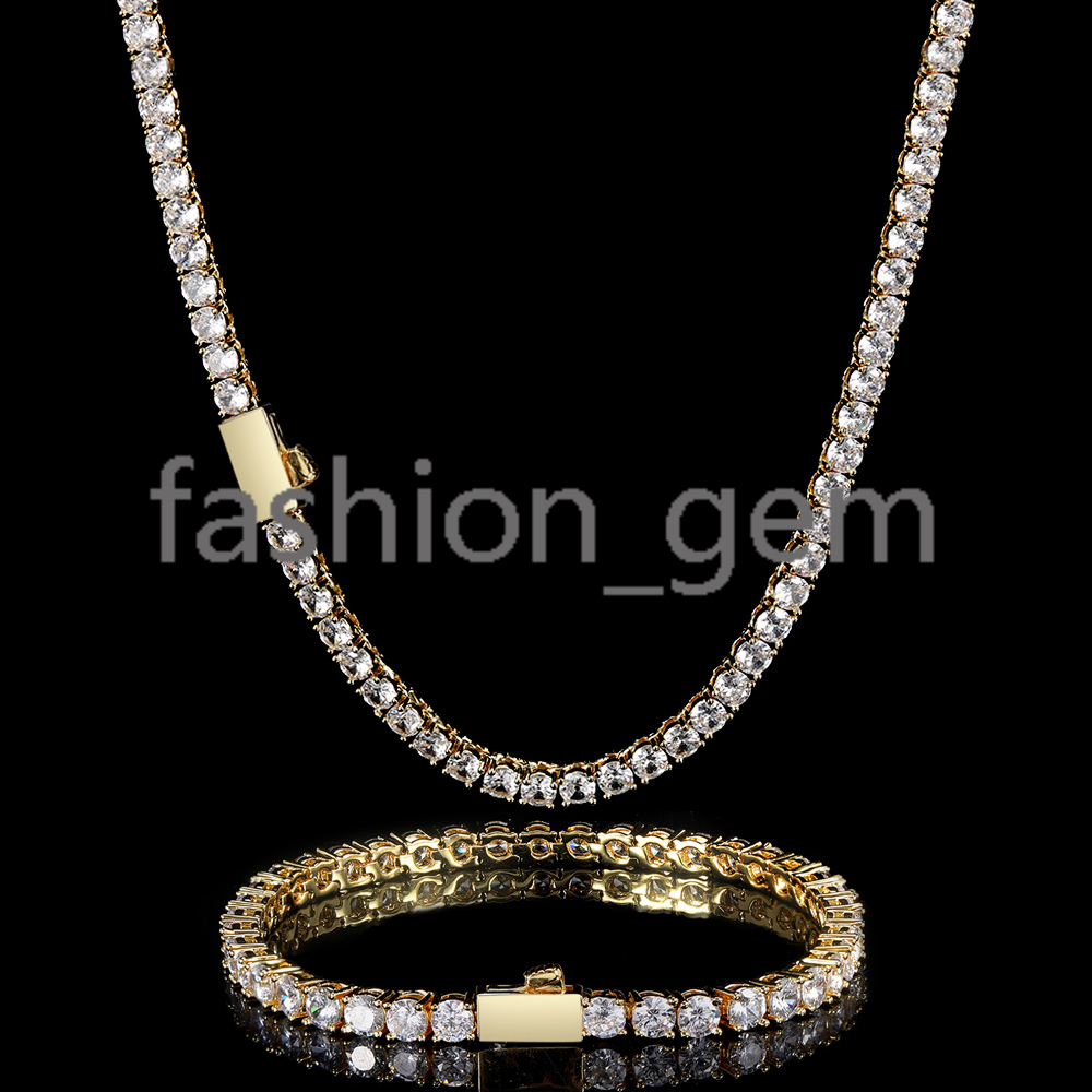 3mm Hip Hop Jewelry Iced Diamond Tennis Chain Silver Plated Brass Bling Tennis Chain Necklace Women