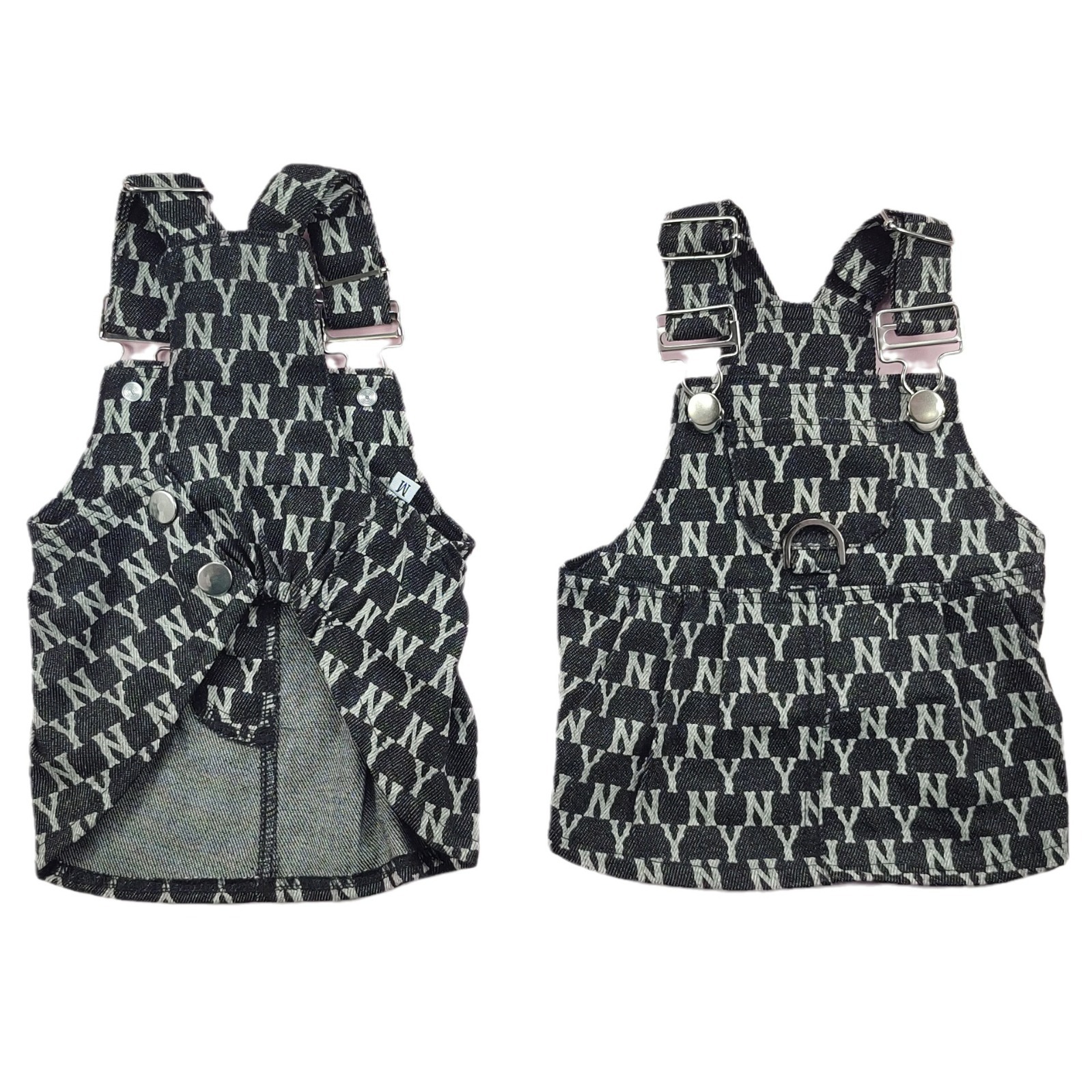 Pet Dog Harness Dress, Luxury Imitation Design 'NY' Pattern Letter print, Princess Puppy Dresses with Button Closure, Summer Dog Clothes for