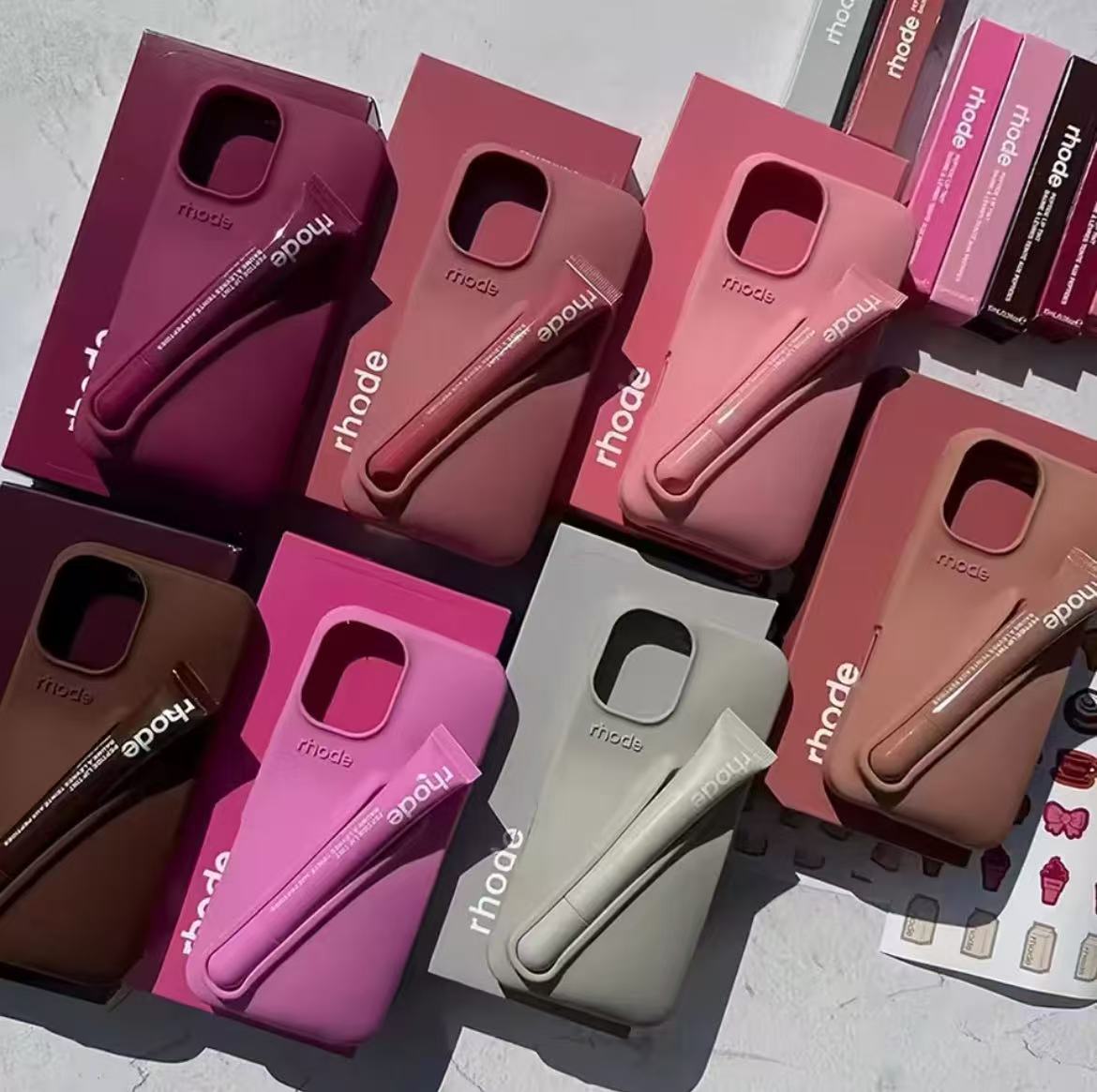 INS Lipstick Silicone Hot Rhode Phone Case For iPhone 16 15 14 13 12 11 Pro Max Plus Portable Lip Gloss Holder Hot Soft Cover