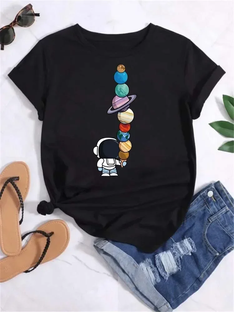 T Shirt Women Print Fashion Tee Shirts Casual Round Neck Short Sleeve Streetwear Female T-Shirt Vintage Tops 2025