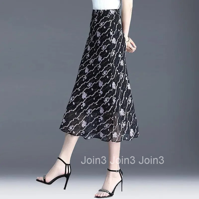 Zipper Tight Skirts for Women High Waist Wrap Floral Midi Black Woman Skirt Chiffon Casual Clothing Trend 2025 New in Sales V