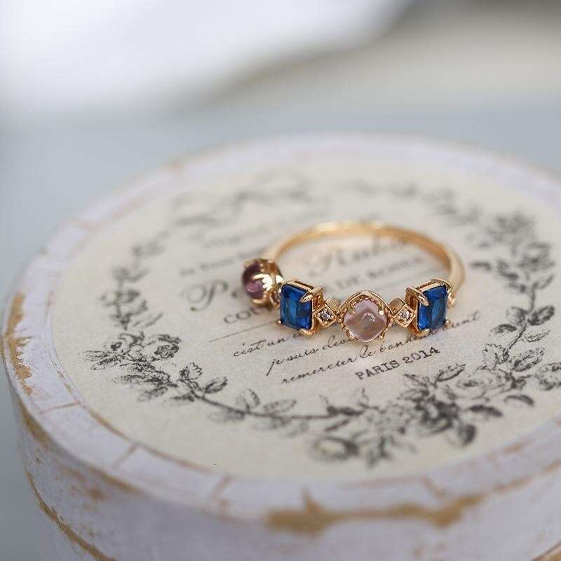 Light Luxury Style New Natural Amethyst Blue Topaz for Women Silver Gold Plated Luxurious Ring