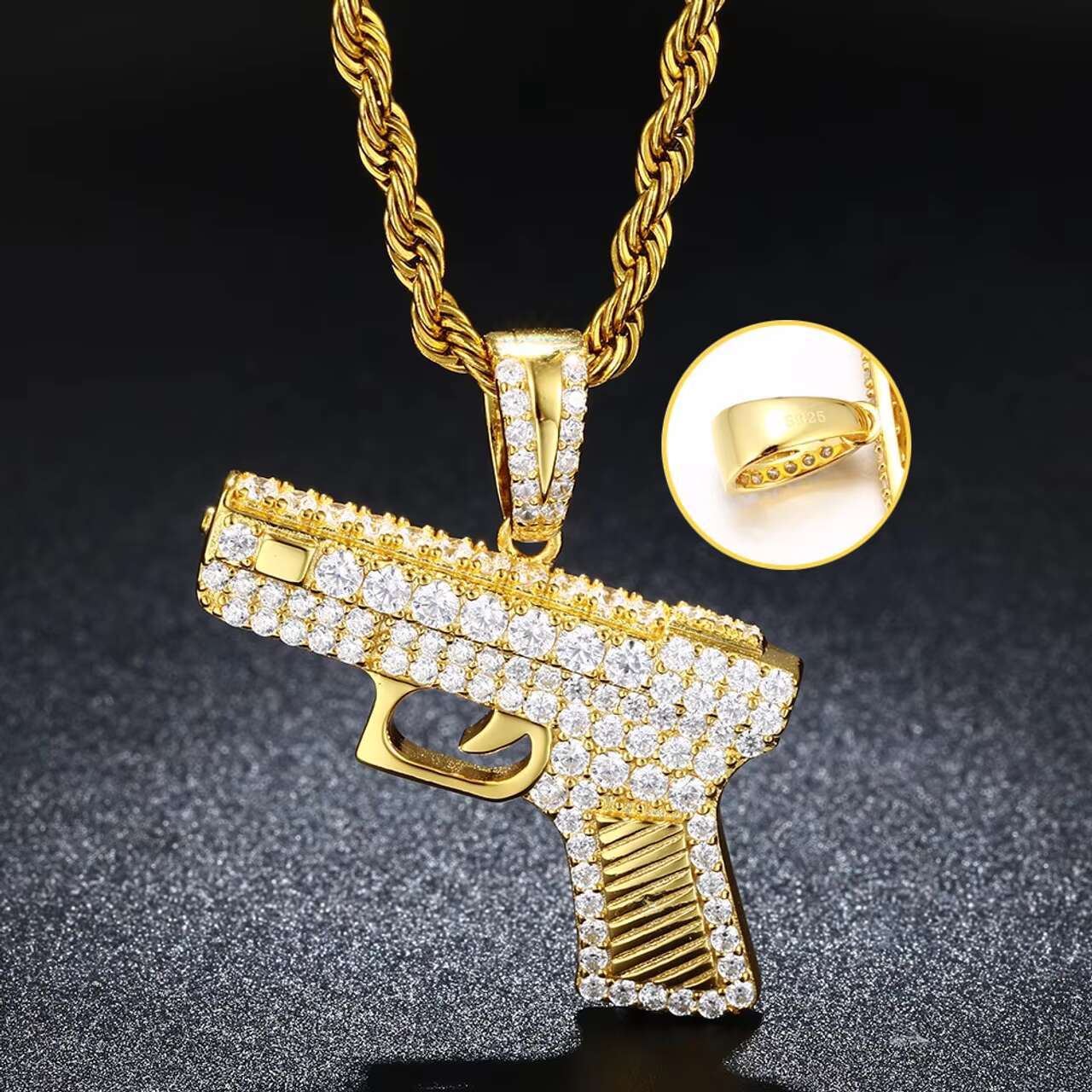 Small Pistol Gun Pendant 18K Gold 925 Sterling Silver Iced Hip Hop Style Full Moissanite Diamond Moissanite Pendants Charms