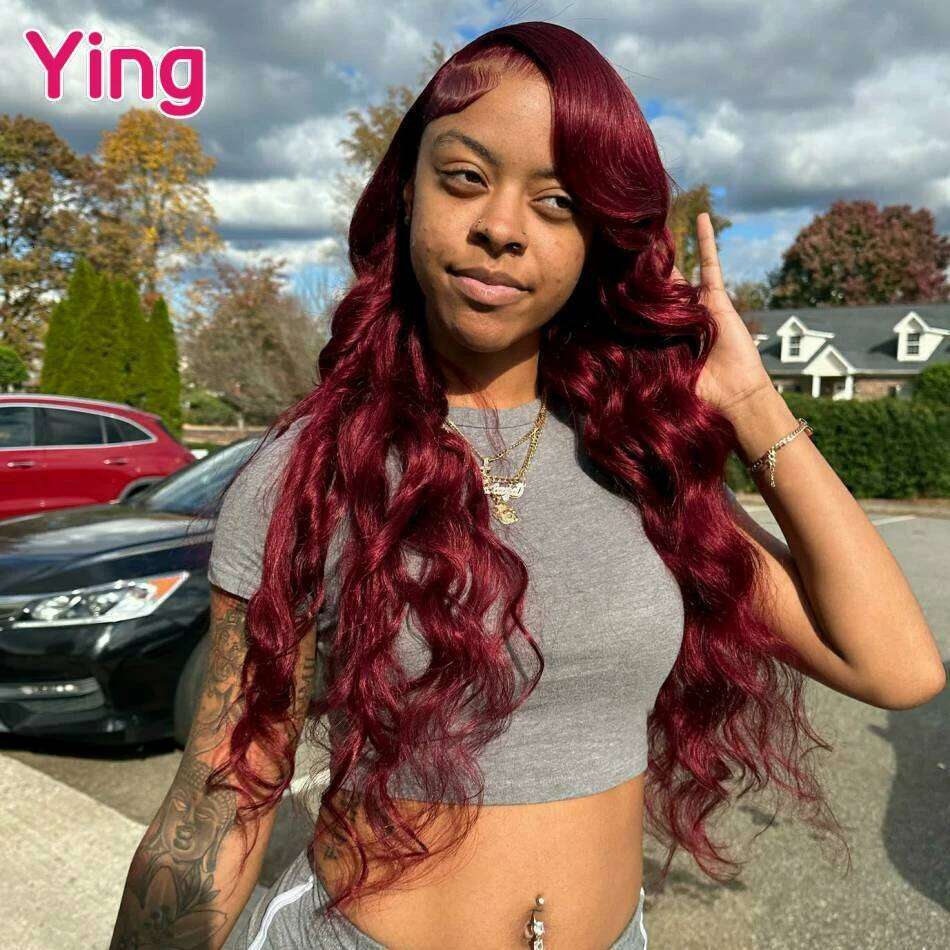 34 36 Inch 200% Brazilian Bury Red Colored Body Wave 13x6 Human 5x5 Lace Closure Wig PrePlucked With Baby Hair