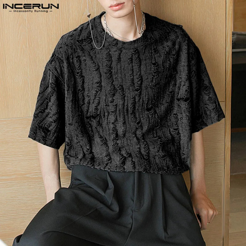 Handsome Well Fitting Tops INCERUN Mens Loose Hollow Thin T-shirts Casual Simple Alll-match Short Sleeved Camiseta S-5XL 250617