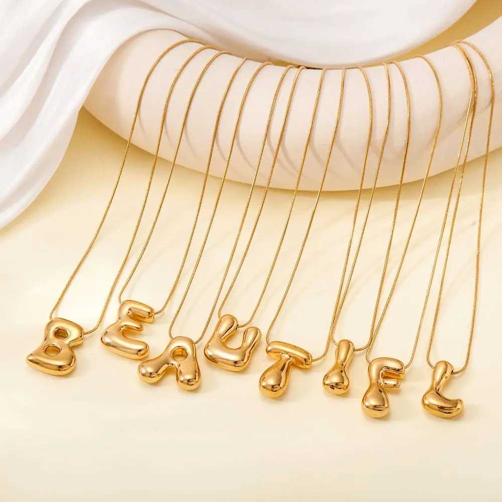 TOHM A-Z Gold Color Chunky Balloon Bubble Initial Letter Pendant Choker Necklaces for Men and Women Custom Personalized Jewelry W250618