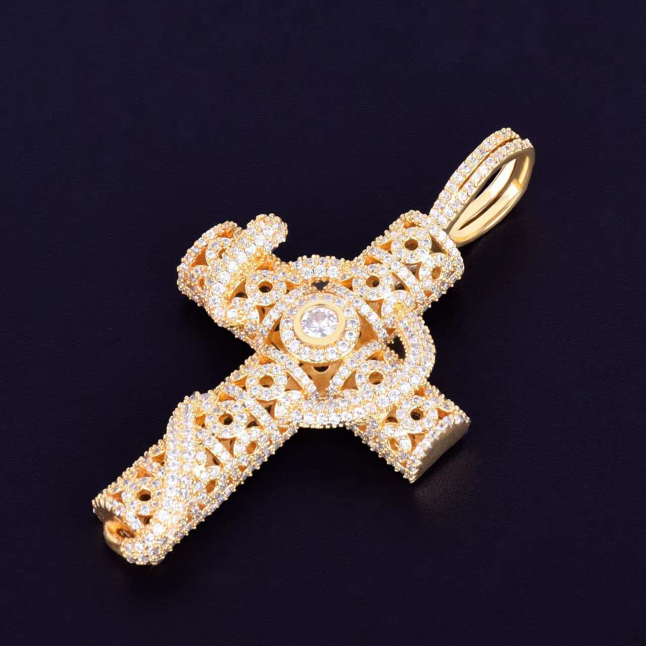 Rose Gold .925 Silver Snake Serpent VVS Diamond CZ Moissanite Cross Pendant Charm