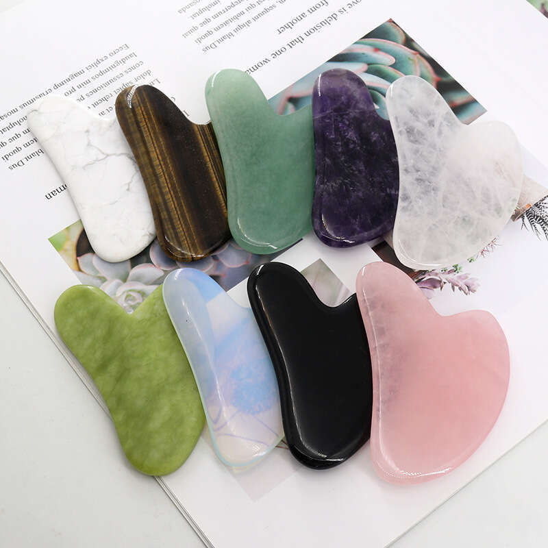 Rose Quartz Jade Guasha Board Pink Natural Stone Arts And Crafts Scraper Gua Sha Tools For Face Neck Back Body Acupuncture Pressure Therapy Tablero De