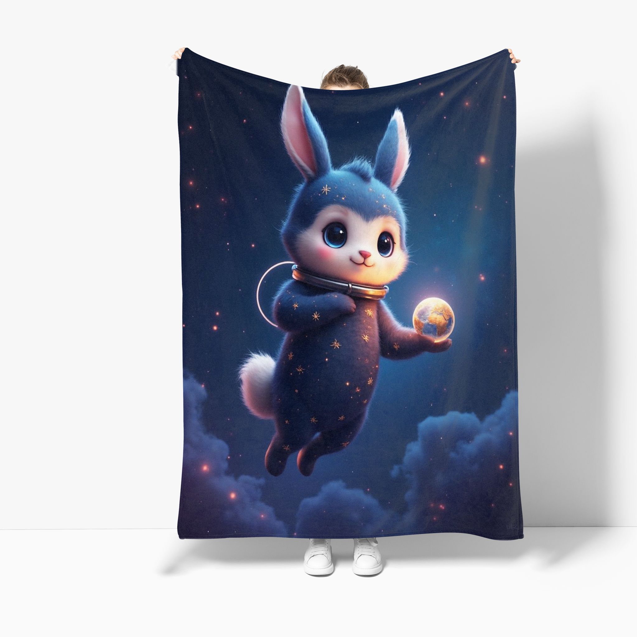 VIKAMA Star Rabbit Astronaut Cover Blanket Bedroom Living Room Sofa Camping Essential Cartoon Cute Portable Travel Blanket