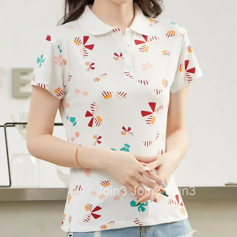 Woman Tshirt Flower Polo Neck T Shirt for Women Short Sleeve Womens T-shirt with Collar Cheap Clothes Y2k Fashion Pulovers 2025