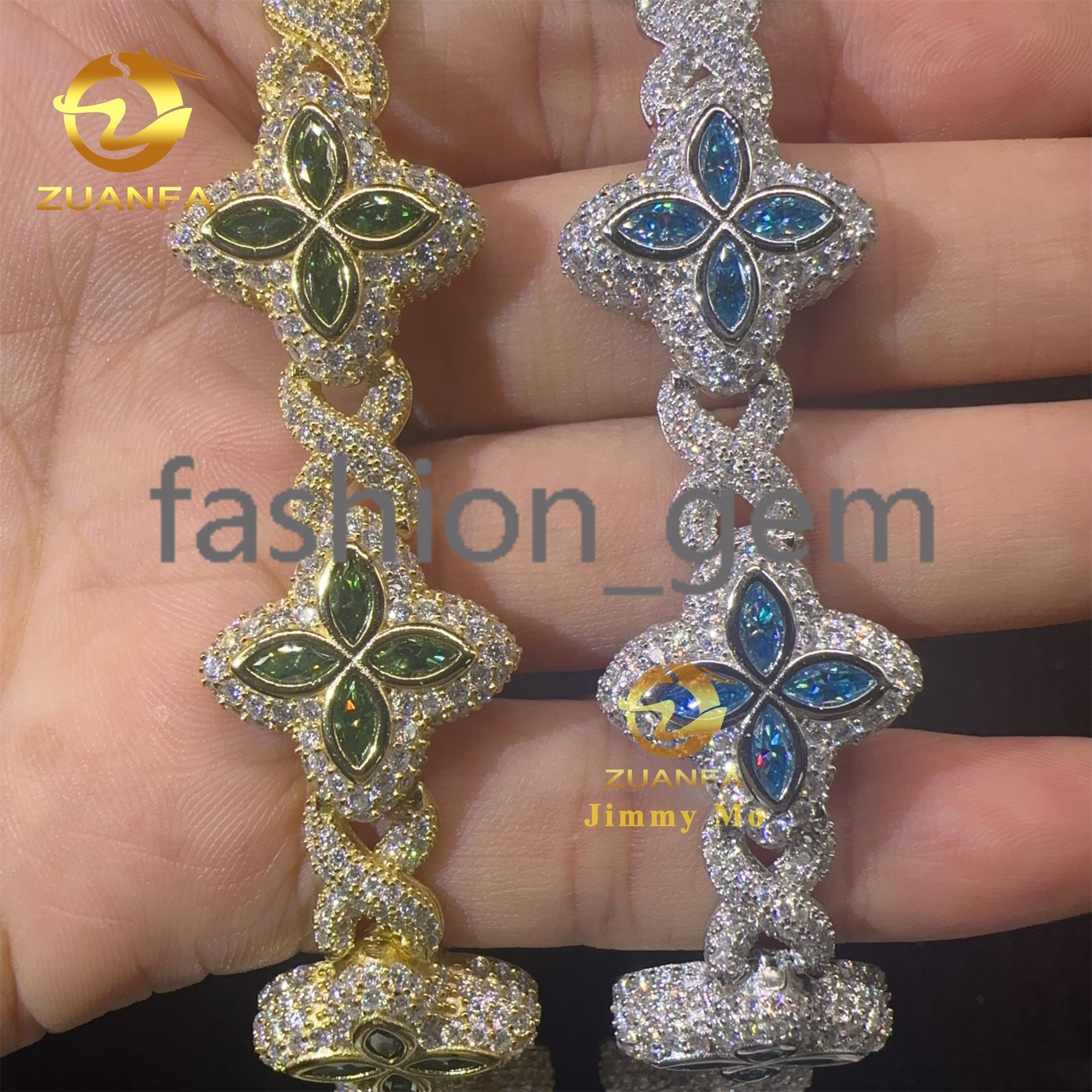 New Arrivals Fashion 925 Silver Marquise Flower Design Hip Hop Jewelry Iced Out Men Women Moissanite Infinity Bracelet Men