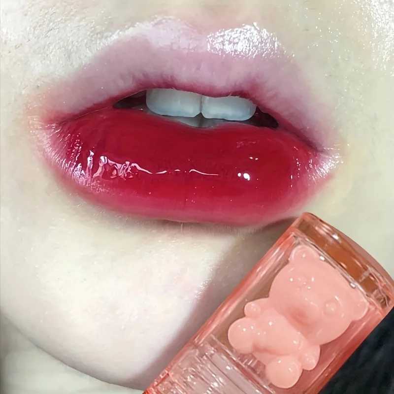 6 color lip glaze cute little bear mirror gloss jelly lips with sparkling light dew water long-lasting stain resistant transfer XJ250618