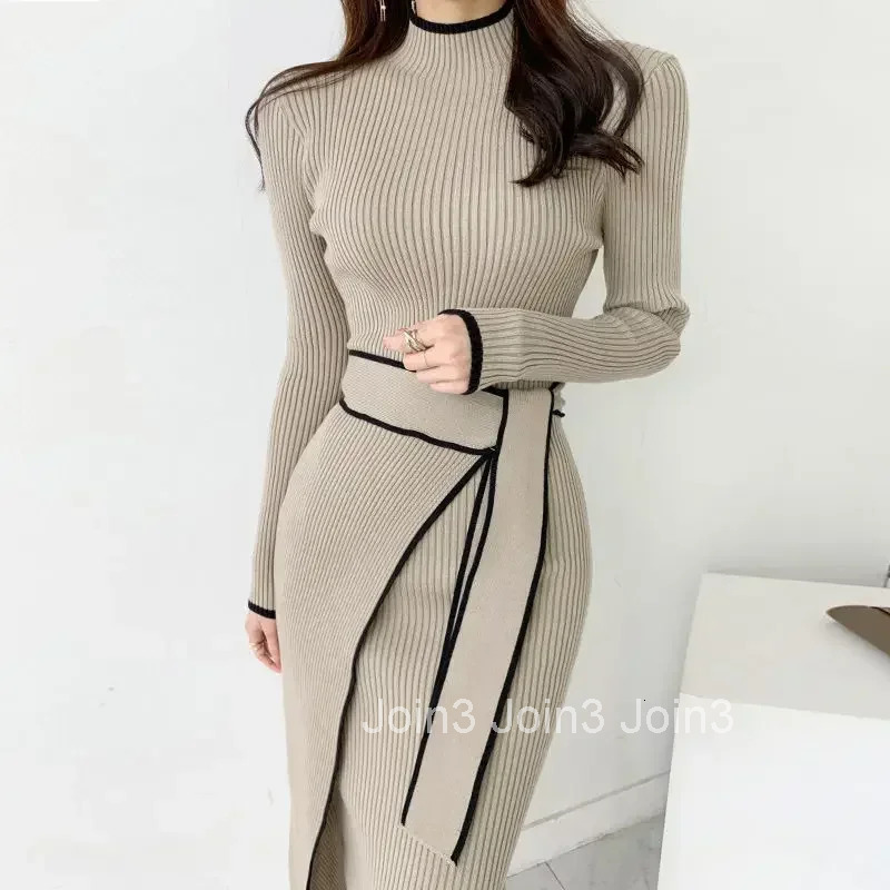 Midi Knee Length Female Knit Dress Cover Up Autumn and Winter Womens Crochet Dresses Bodycon Cheap Casual Elegant Chic Vintage