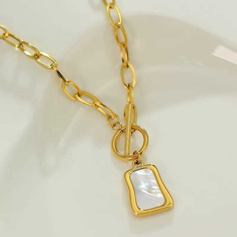 Square Natural Shell Pendant Necklace For Women Gold Color Stainless Steel O Chain Women Neck Choker Fashion Jewelry W250618
