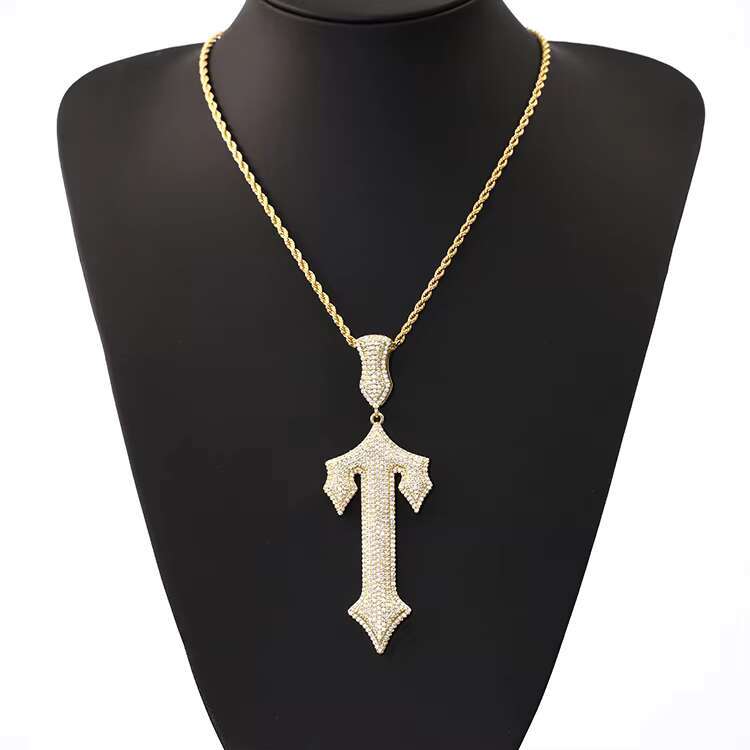 Popular Fashion Cross Pendant D/VVS Round Moissanite Sterling Silver Gold Plated Pendant Hip Hop Men Cross Pendant