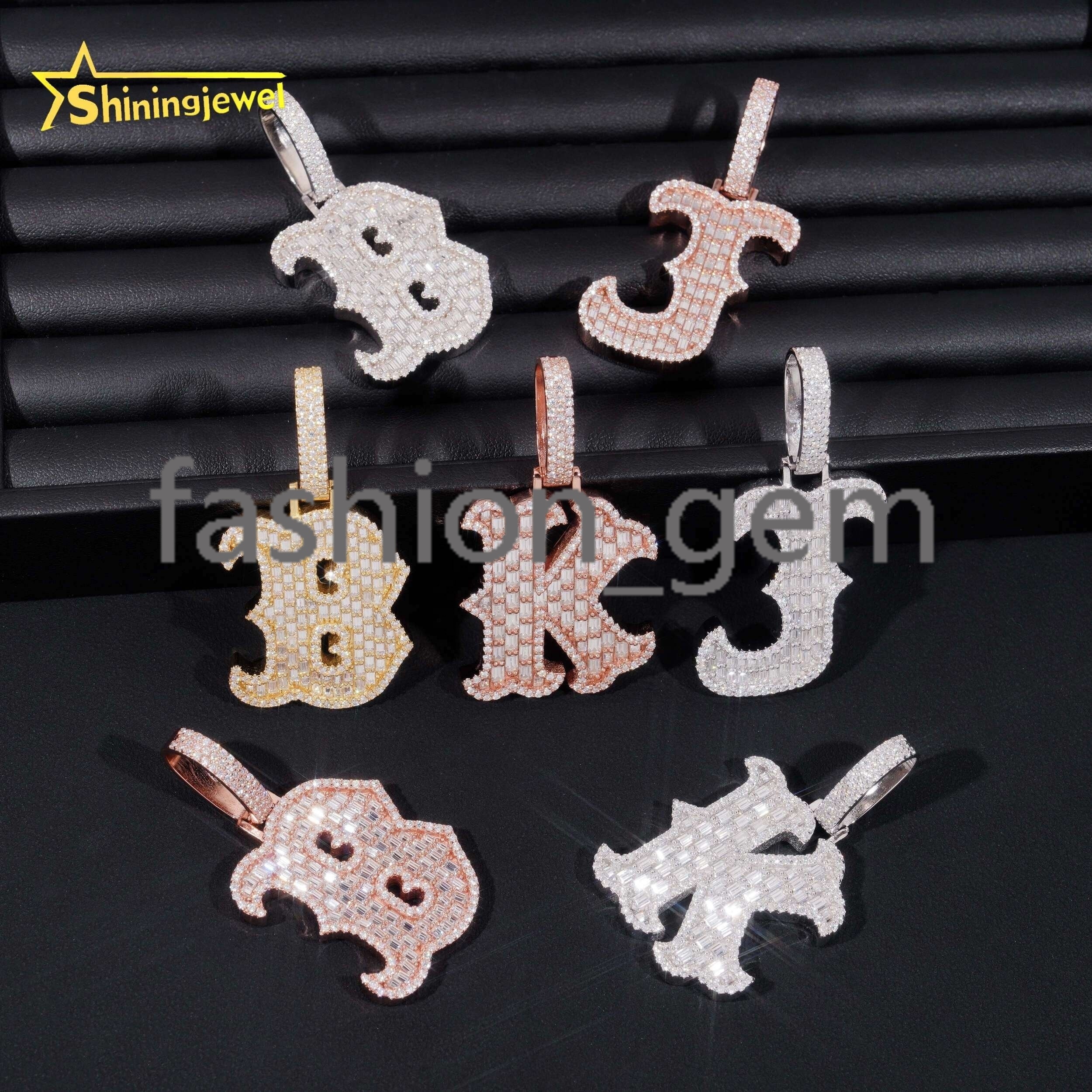 Moissanite Bling Jewelry 925 Silver Mens Diamond Letter Initial Iced Out Hip Hop Moissanite Pendant