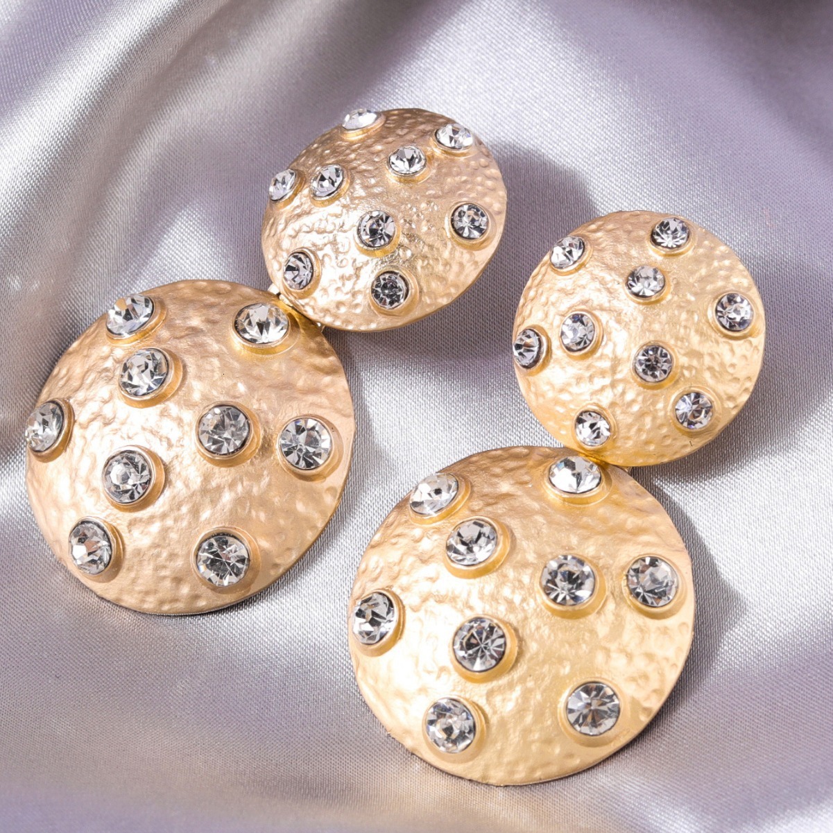 Style Fashion American Elegant Dia-Studded Personality Large and Small Circle Earrings Versatile Studs