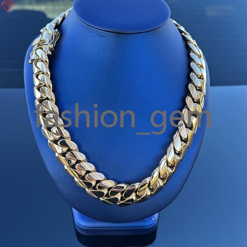 18K Gold Plated Cuban Link Chain Plain Necklace 20MM Custom Rapper Men Hip Hop Plain Gold Moissanite Chain