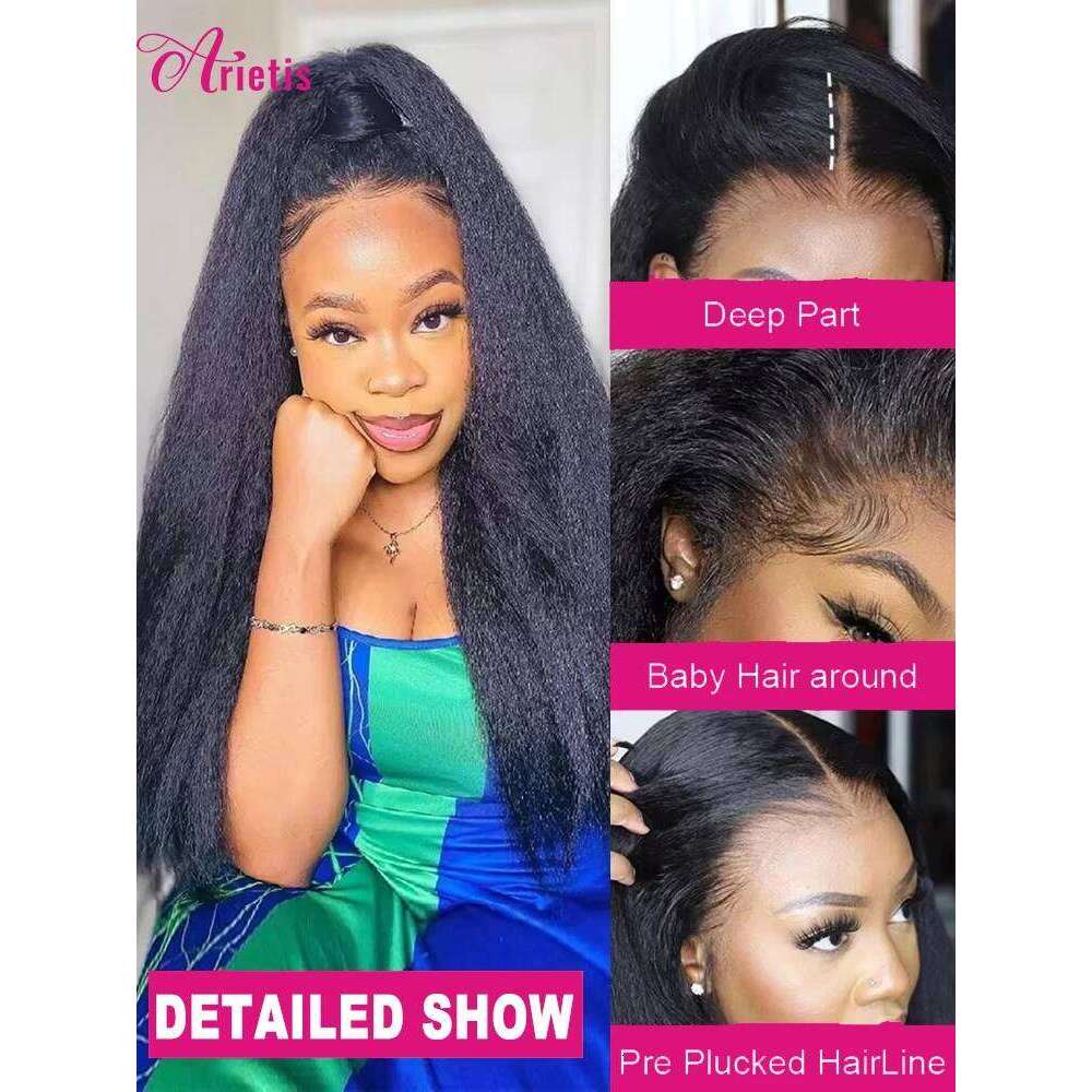 13x4 Kinky Front Wigs For Women Brazilian Raw Yaki Straight Lace Frontal Human Hair 4x4 HD Wig