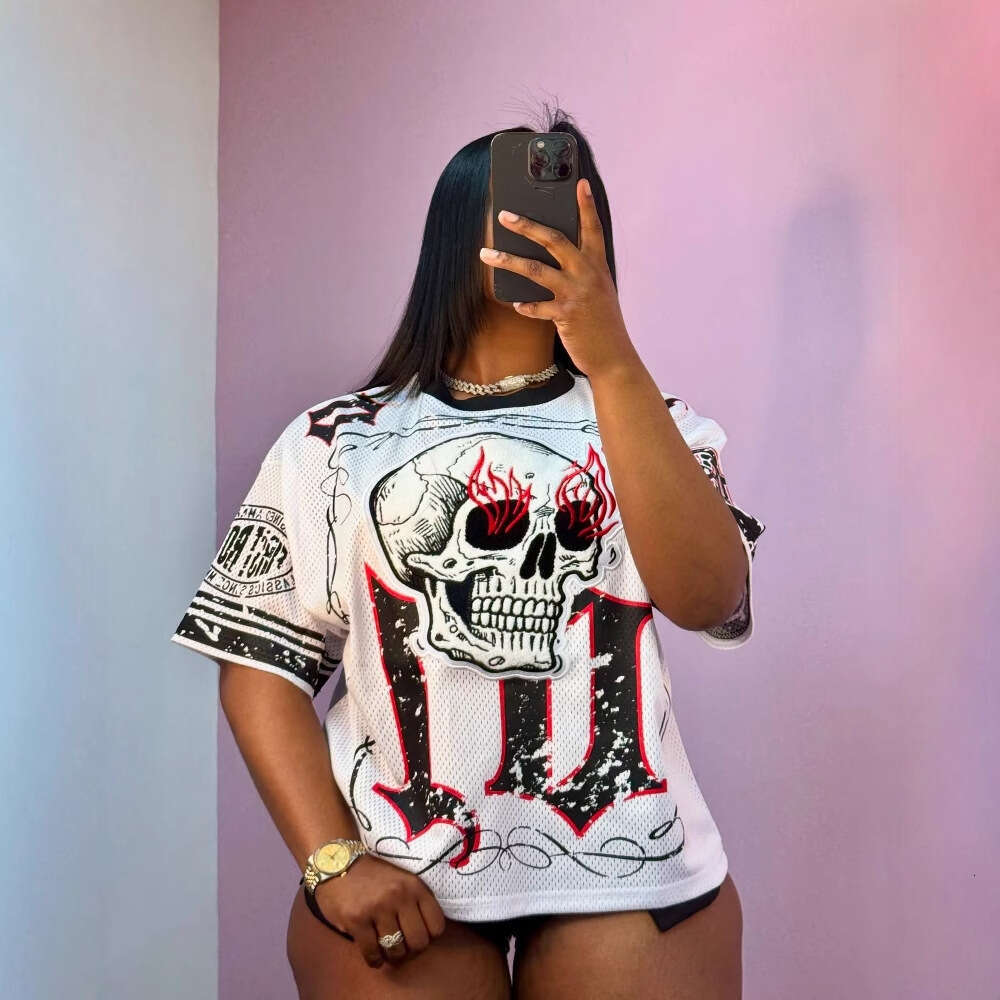 Summer New Women's Fashion Sexy Trendy Letter Print Round Neck Loose Short Sleeve B5