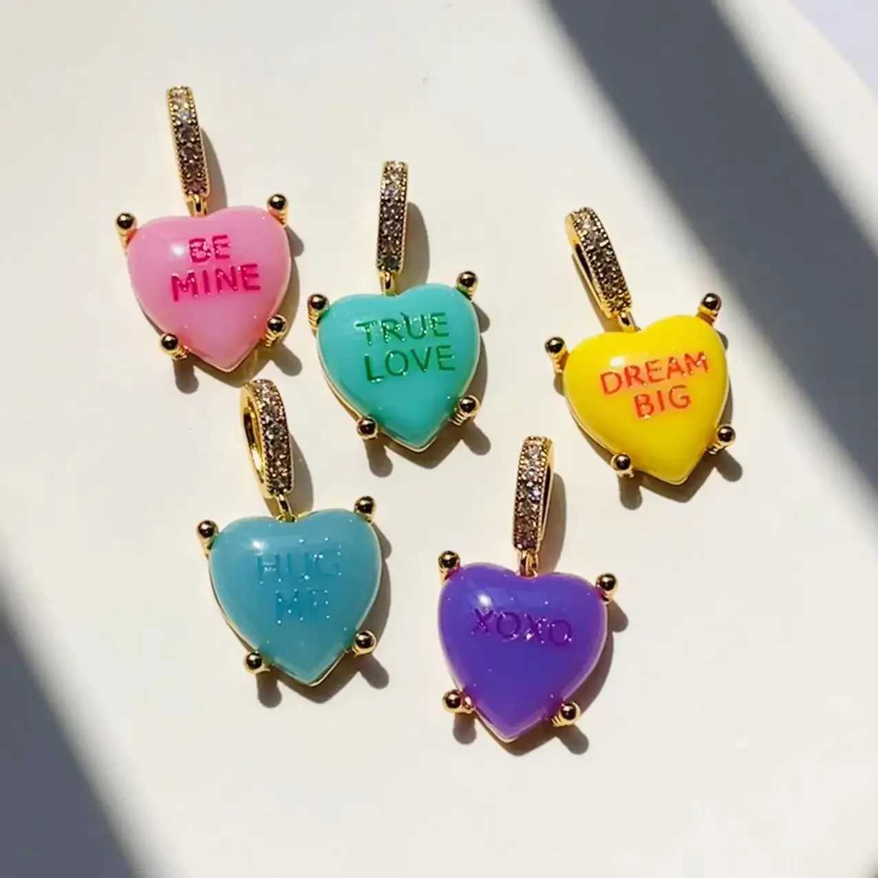 Colorful Heart Pendant Trendy English Words Resin Love Heart Zircon Charm Clavicle Chains Necklace for Women Y2K Fashion Jewelry W250618