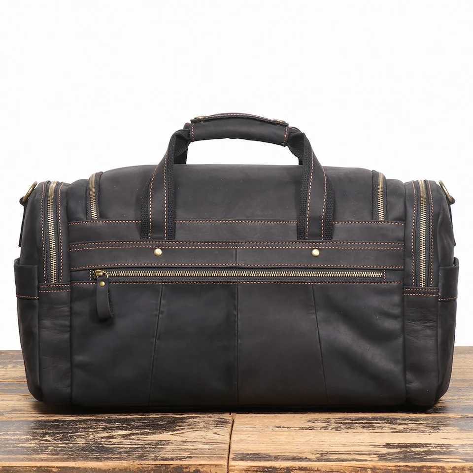 LUOKIR New Crazy Horse Leather Tote Luggage Bag Genuine Leather Mens Shoulder Crossbody Bag Short Trip Cowhide Travel Bag W250618