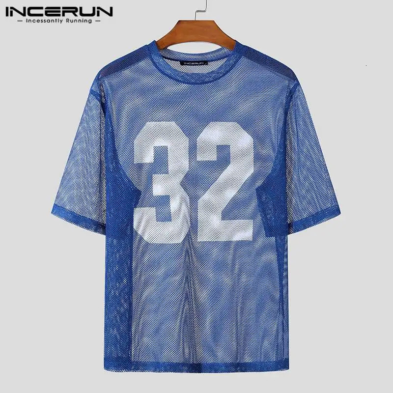 INCERUN Men T Shirt Mesh Transparent Printing O-neck Short Sleeve Sexy Men Clothing Streetwear Summer Fashion Male Tee Tops 250617