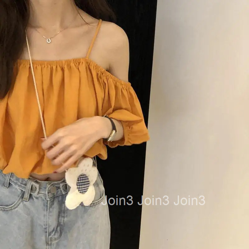 Womens Shirts and Blouses Open Back Top for Woman Linen Clothing Yellow Off Shoulder Chiffon with Sleeves Aesthetic M Youthful