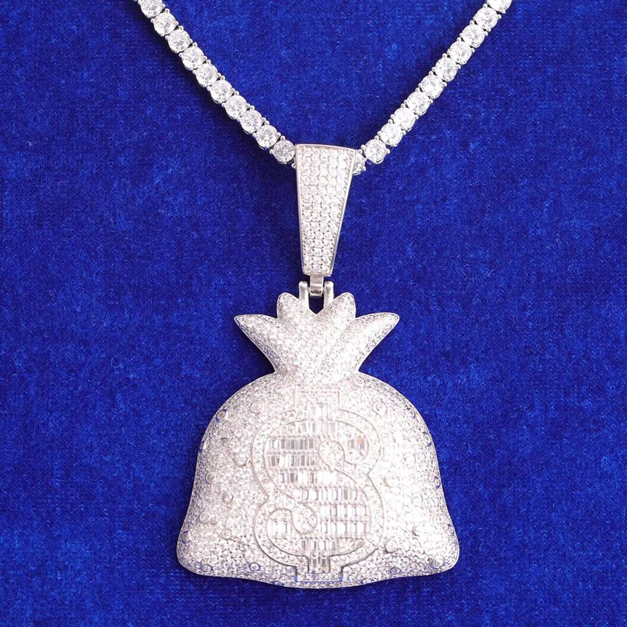Hip Hop Style 925 Silver Iced Out Money Baguett Dollar Sign Pendant with Moissanite Diamond Jewelry for Men and Women