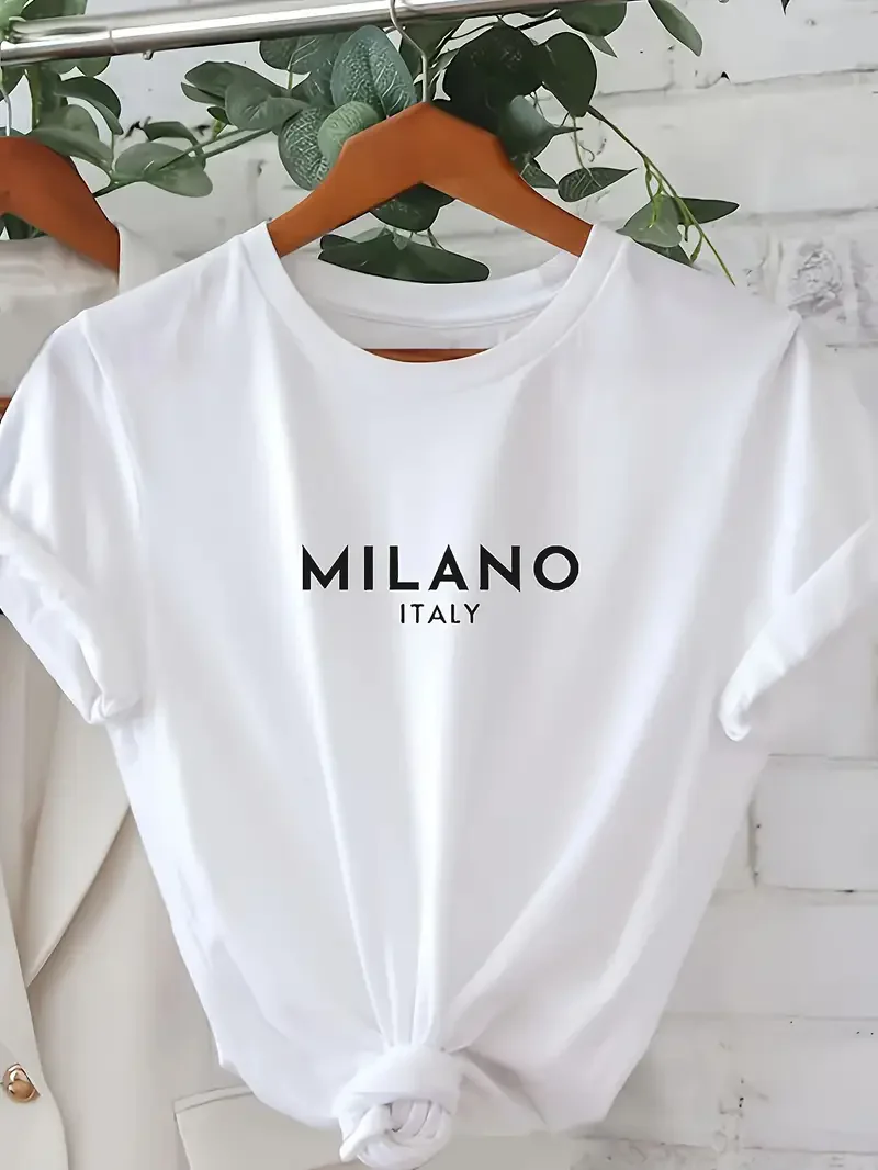 Fashion T Shirt Letter Print T-shirt Casual Crew Neck Short Sleeve Top Tee Spring Summer Women's Clothing