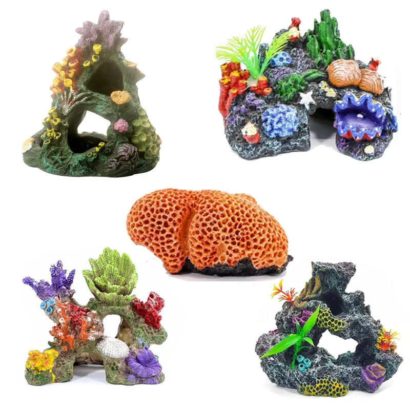 Fish Tank Decoration Aquarium Landscape Background Simulation Moss Coral Decoration Imitation Submarine Stone Resin Rockery 250613