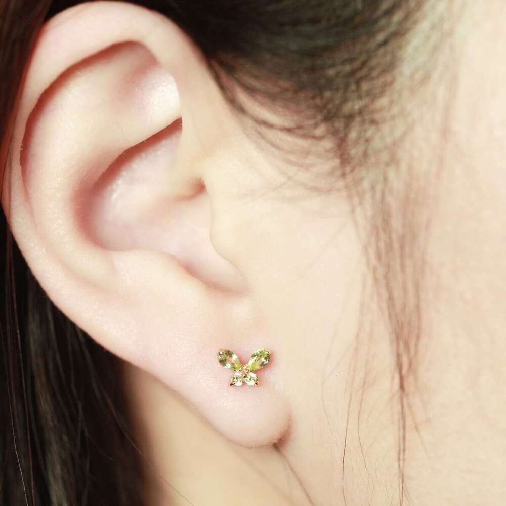 Love's Rain Butterfly Mini Exquisite Fresh High Imitation Natural Peridot Light Luxury Versatile Ring Silver Needle Earrings Necklace