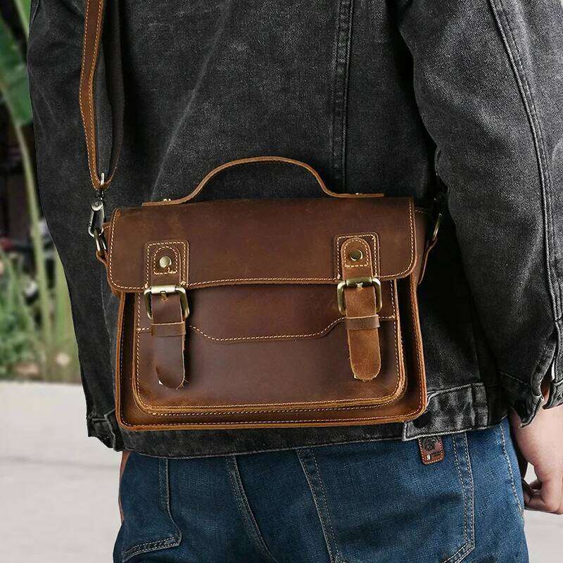 Luufan Crazy Horse Leather Men's Shoulder Vintage Messenger Men Male Small Travel Crossbody Bags Man Handbag Sling Bag