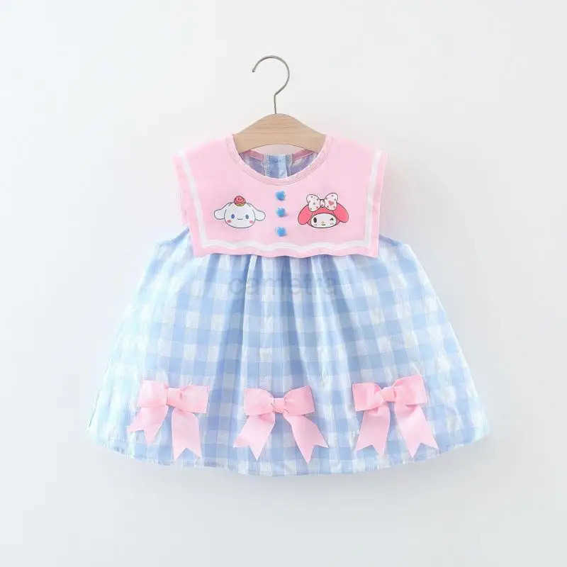 Sanrio Sanriou Girl Dress Summer Cotton Navy Leader Princess Skirt Cute Cartoon Anime Childrens Clothing My Melody Festival Gift XJ250618