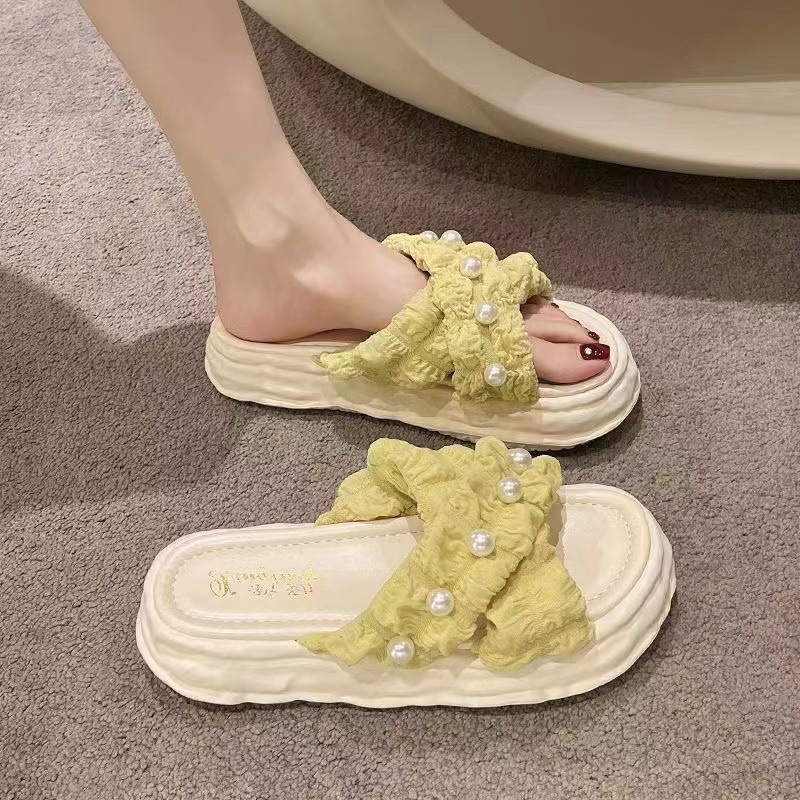 New Fairy Style Thick Bottom Dissolved Shoes Beach Women's Sandals Inlaid with Pearls Fashion Women's Slippers Designer Sandals