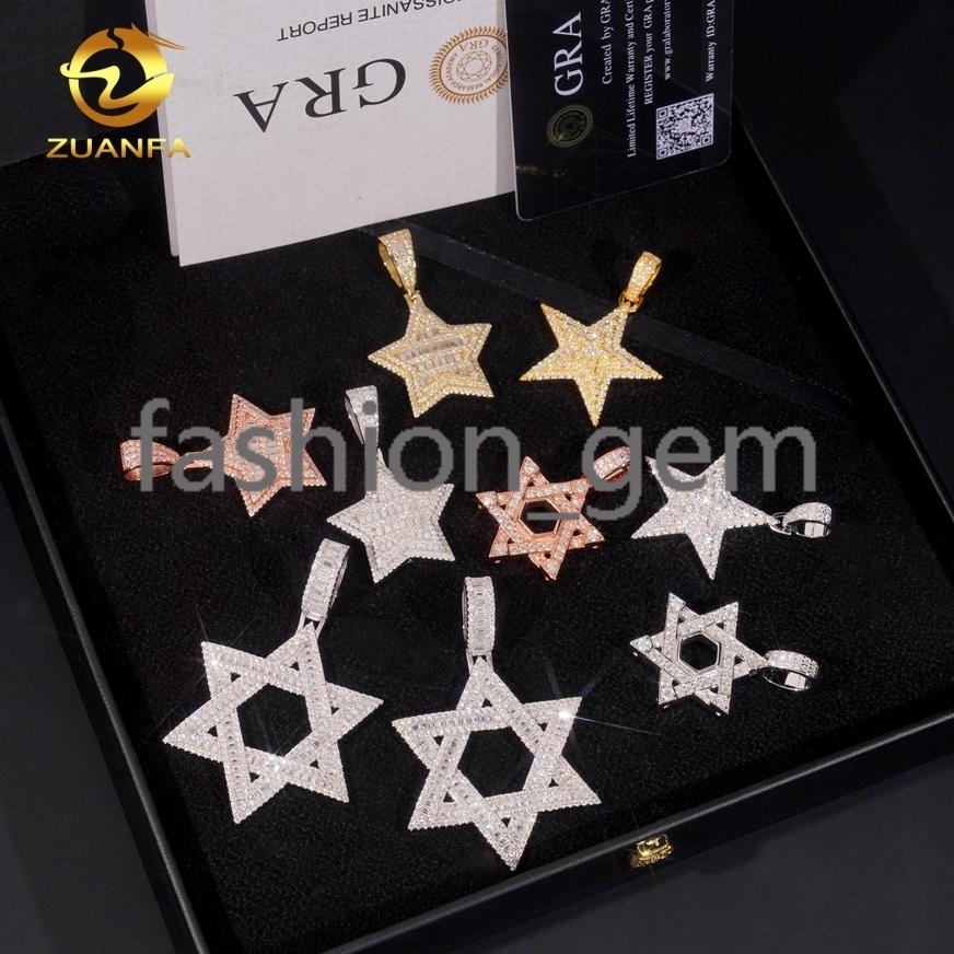 GRA Certificate Fashion Custom Hip Hop Jewelry Star Pendant Custom Iced Out 925 Silver VVS Moissanite Diamond Charm Pendant