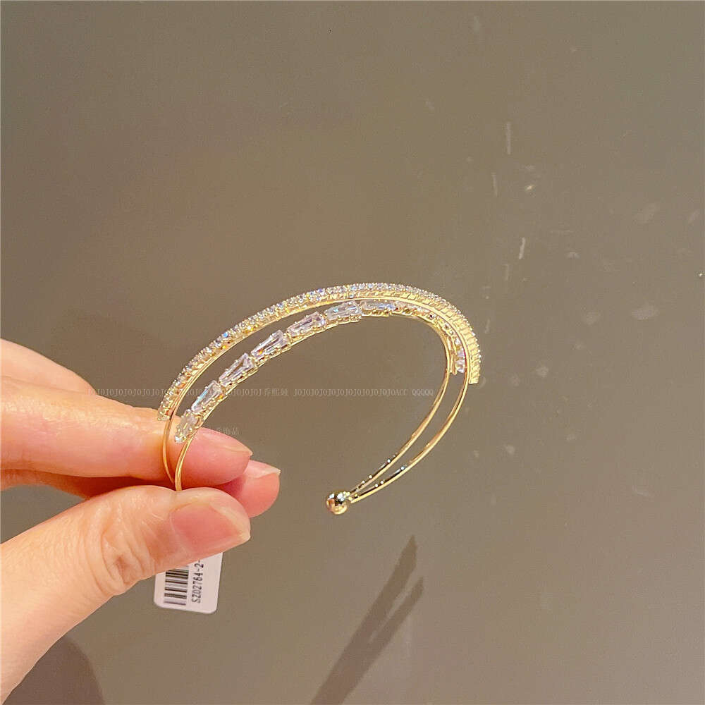 Qiao Xiya Adjustable Open Cross Micro-inlaid Flower Zircon Bracelet 2023 Dongdaemun Elegant Light Bangle