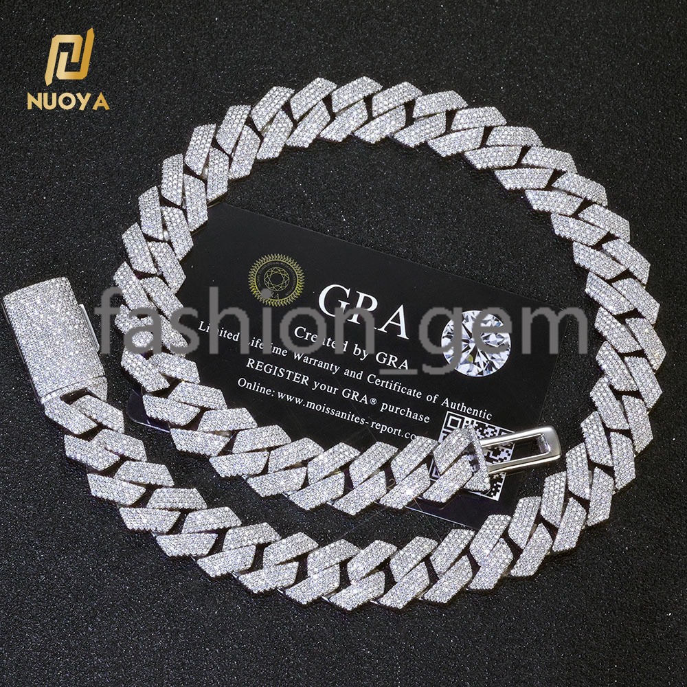 15mm Iced Out Cuban Link Necklace Men Hip Hop Jewelry Shiny VVS Moissanite 925 Silver Chain Gift for Party