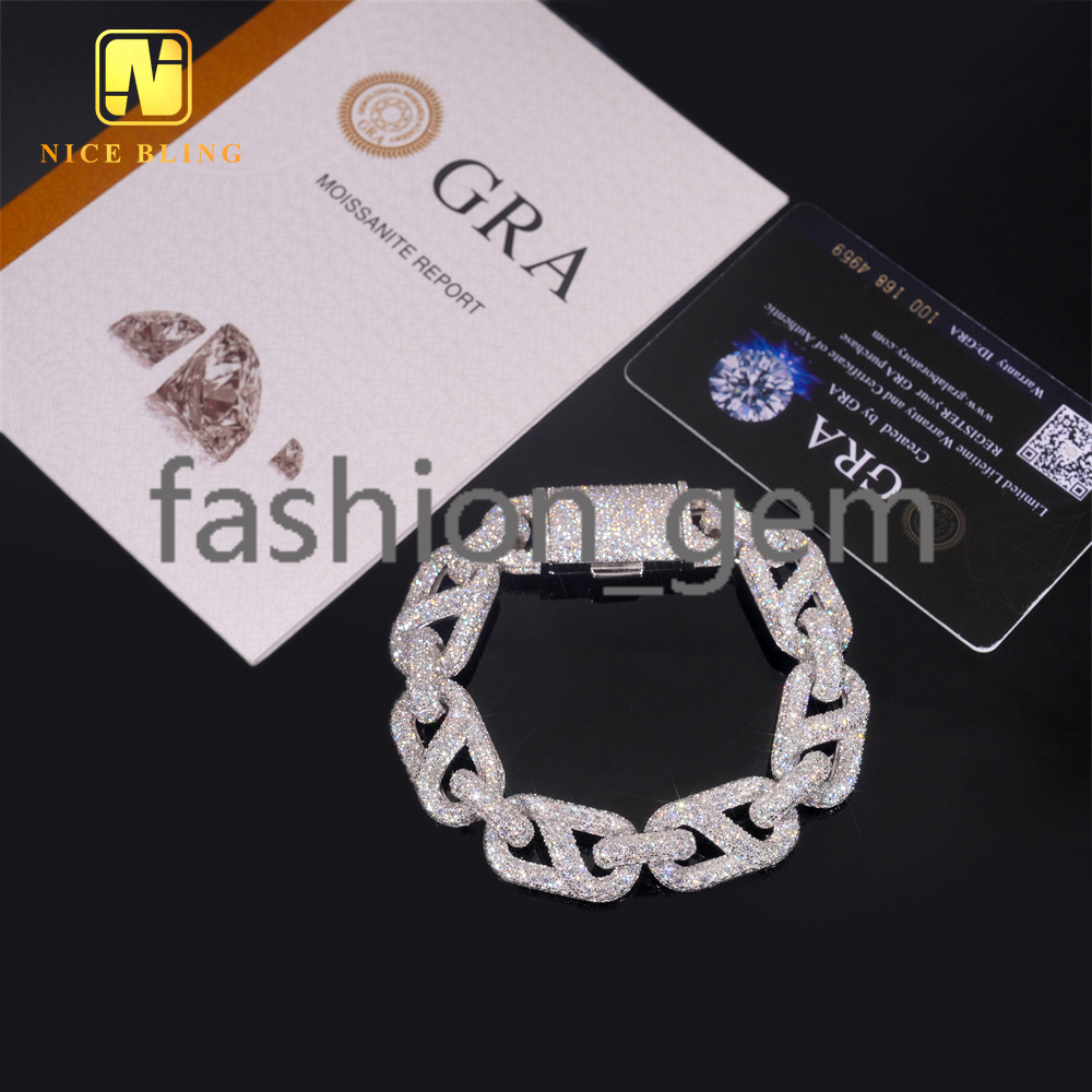 New Style Hip Hop Rapper Style 15mm Fully Iced Out 925 Silver Mens Moissanite Infinity Cuban Link Bracelet