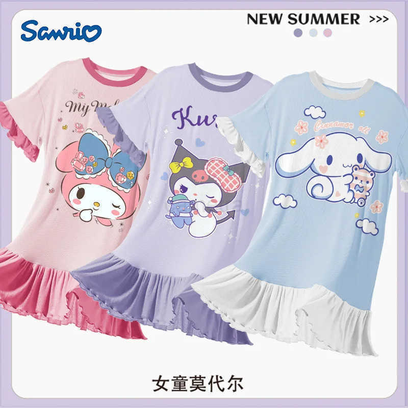 Sanrio Anime Sanrio Nightdress My Melody Kuromi Cinnamoroll Pajamas Cartoon Woman Pajamas Summer Girl Dress Parent-Child Home ClothesXJ250618XJ250618