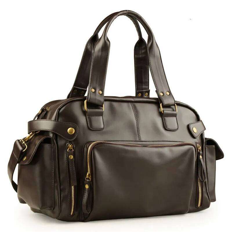 Male Travel Retro Duffle Handbag Shoulder PU Leather Big Messenger Bags High Quality Men's Lage Storage Crossbody Bag