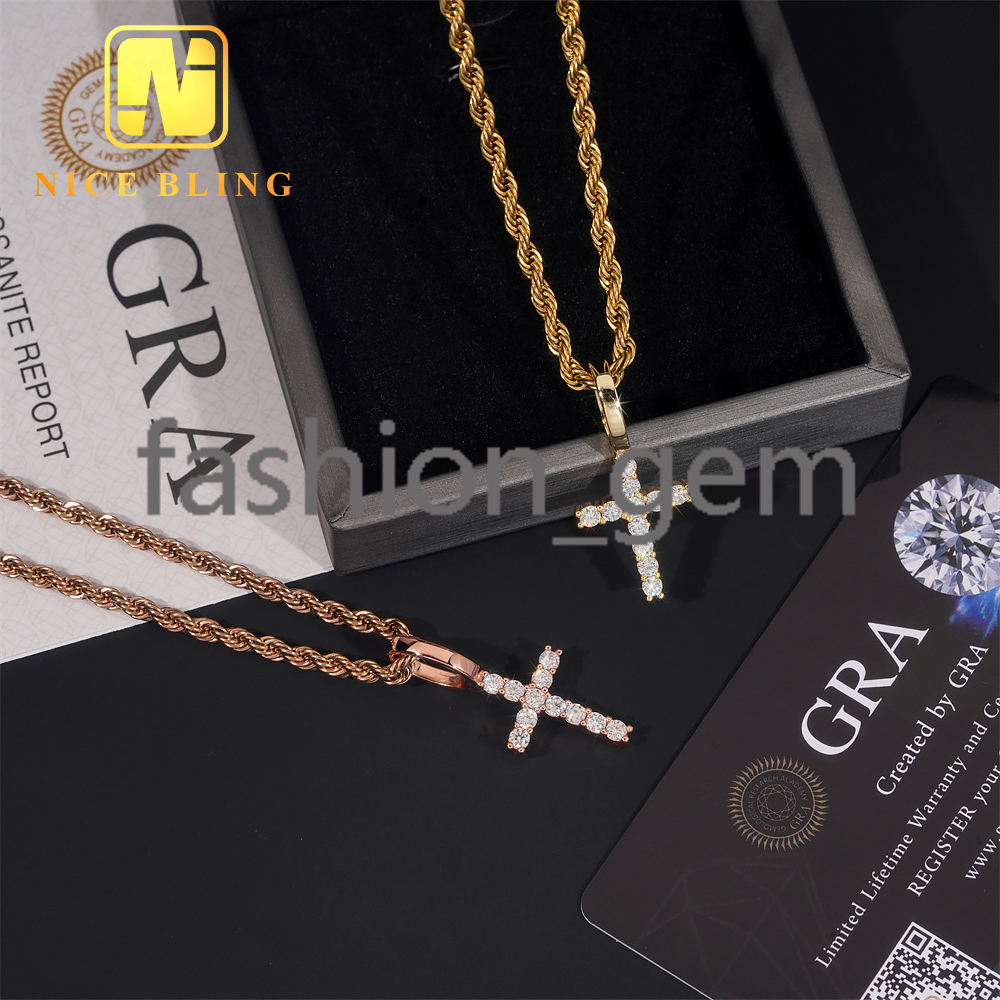 Classic Tiny Hip Hop Jewelry Round Cut Moissanite Iced Out Pendant 925 Silver VVS Moissanite Cross Rapper Pendant for Men