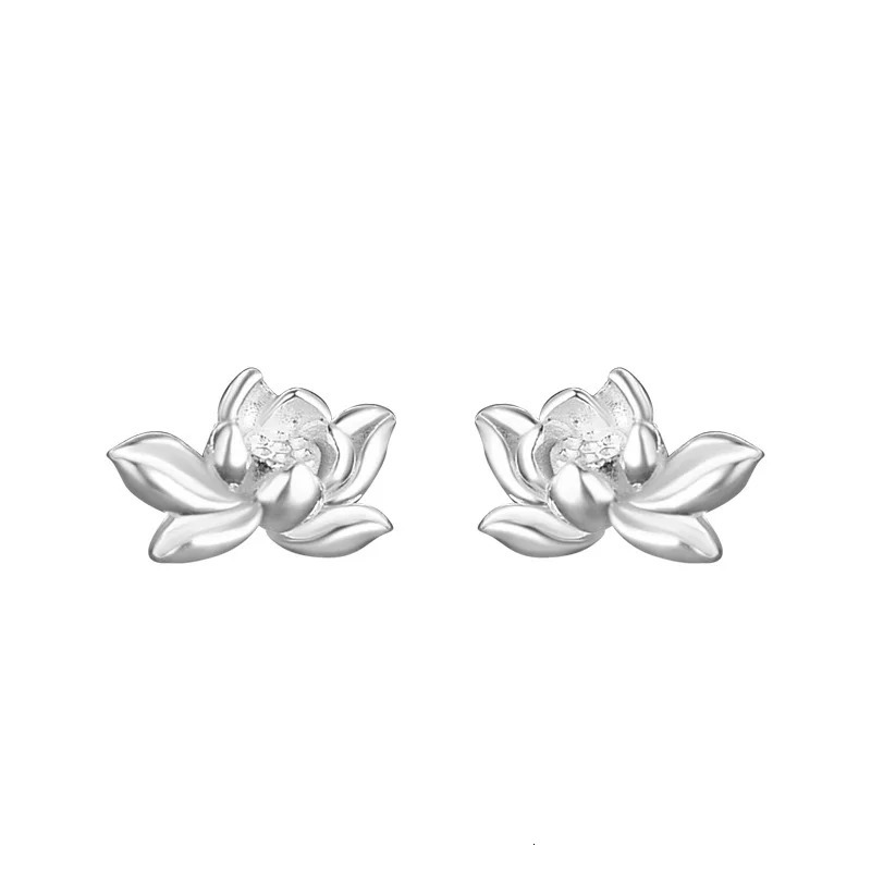925 Sterling Silver Lotu Flower Stud Earrings for Women Vintage Plant Mini Korean Fashion Earring Piercing Jewelry 250618