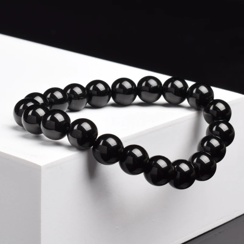 Natural Black Agates Beads Bracelet Women Men Genuine Onyx Stone 6mm 8mm Smooth Round Lucky Energy Jewelry 250613