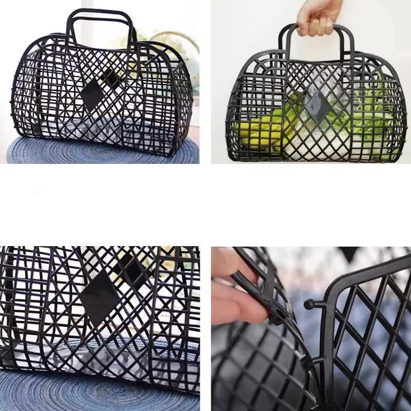 Summer Jelly Bag Portable Vegetable Basket Hollow Jelly Bag Girl Large Capacity Holiday Handbag Jelly Beach Tote Bags Organizer B250618