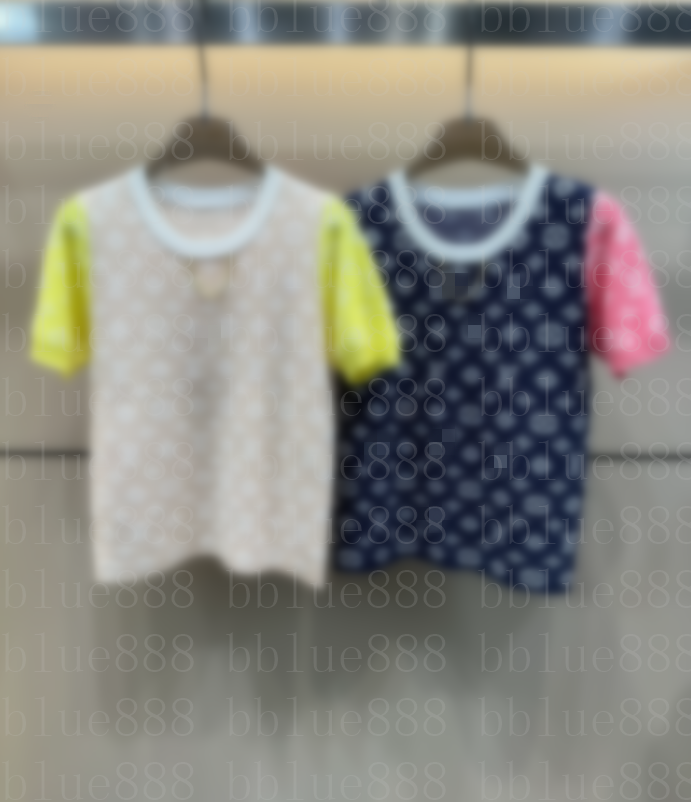 25 Women's Retro Color blocked Flower Letter Knitted Short Sleeve 618