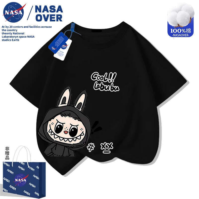 NASA Labubu Boys Girls Summer New Cute Cartoon Short Sleeve T-Shirt for Kids and Teens Round Neck Top