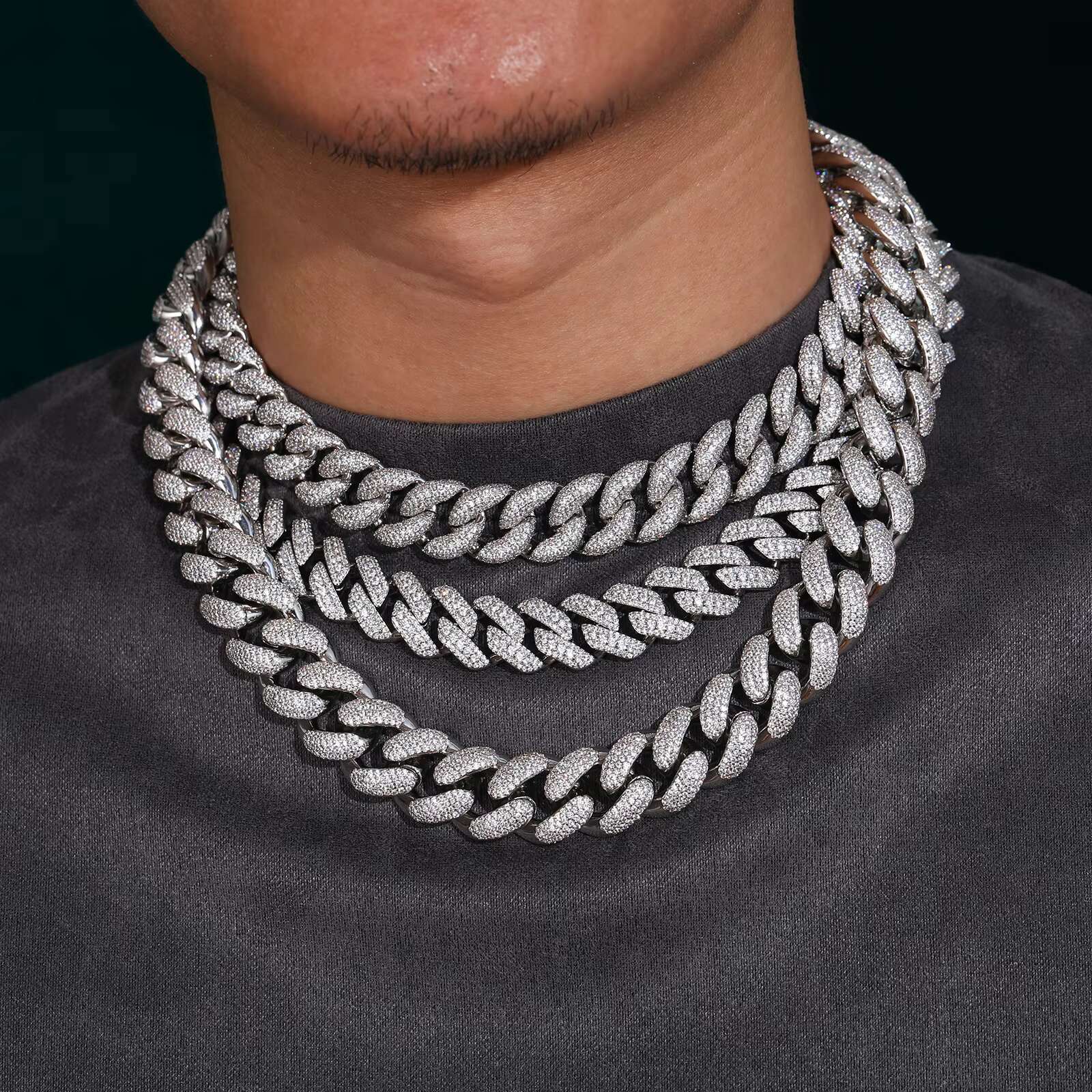 Mossanite Hip Hop Jewelry 16mm 925 Sterling Silver VVS Moissanite Diamond Iced Out Cuban Link Chain Necklace for Men