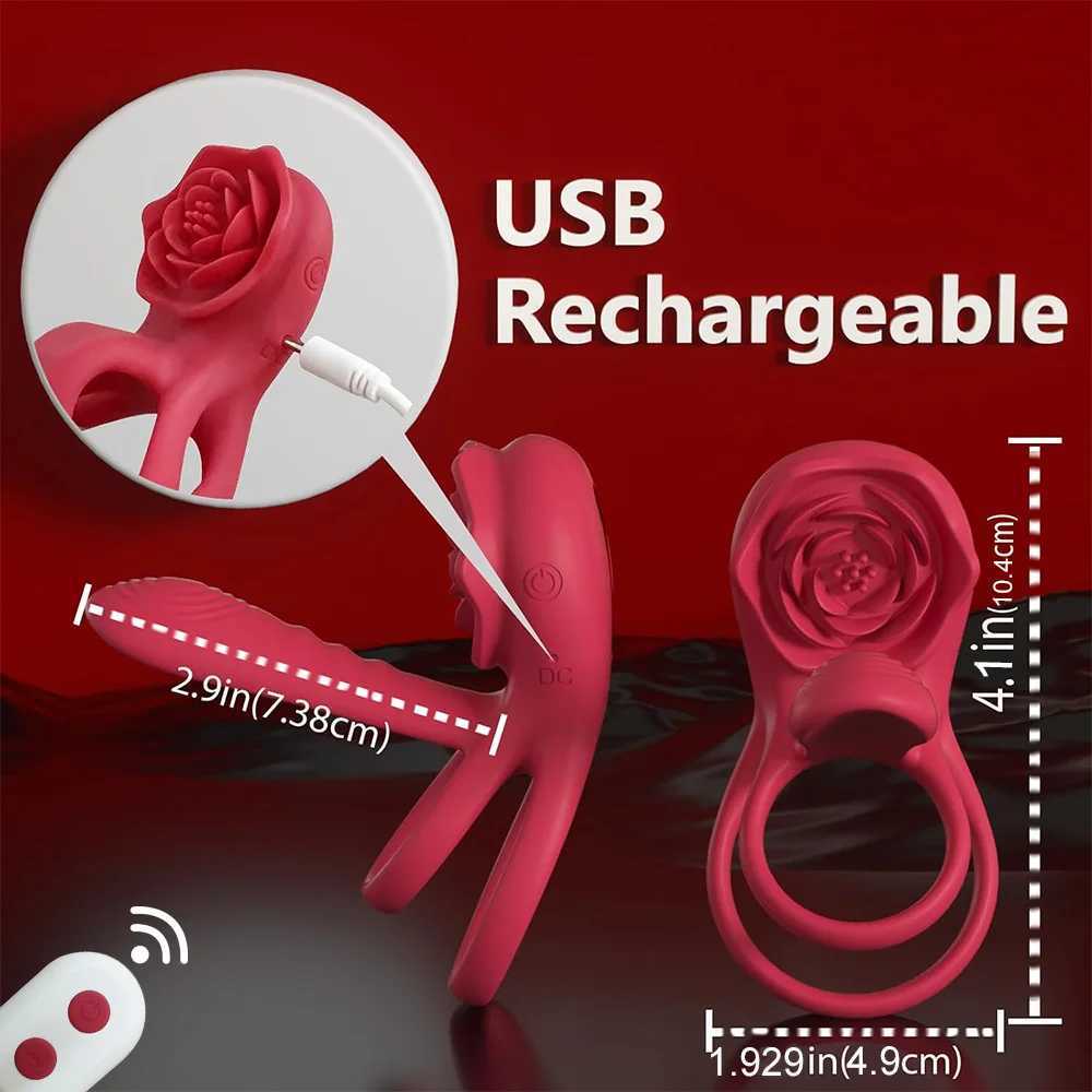 Rose Penis Ring Cock Ring Vibration Toy Female G-spot Clitoral Stimulation Male Penis Ring Cock Ring for Adult Sex Toy Couple W250618